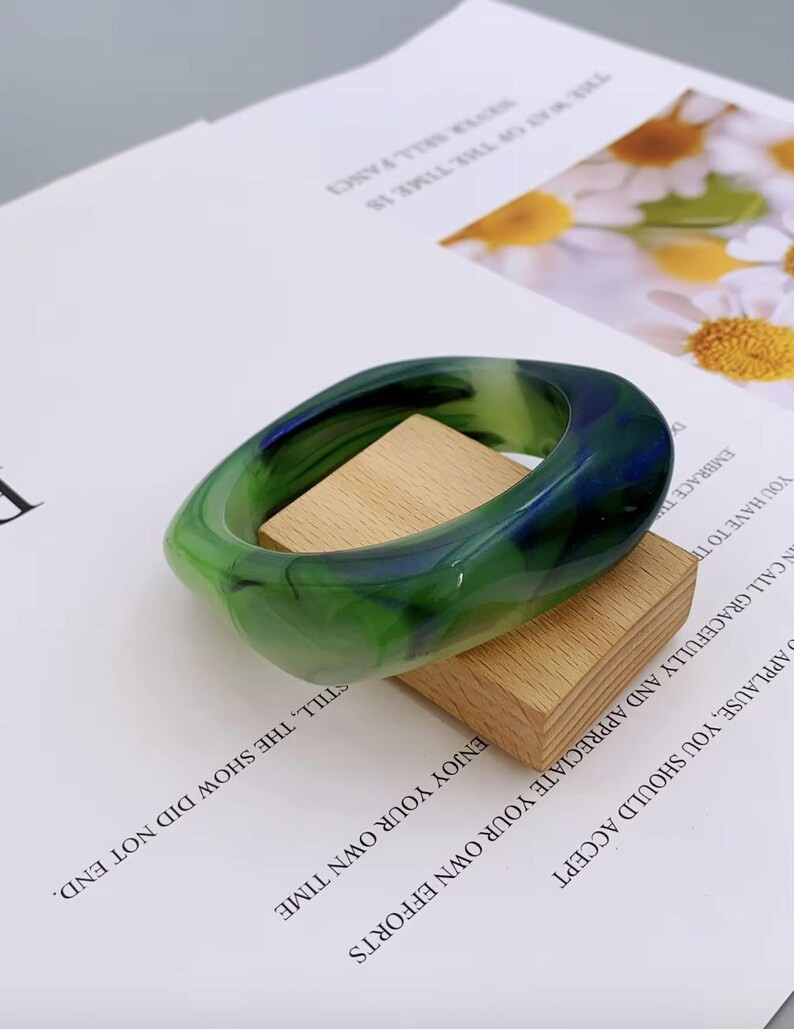 Statement Vintage Colourful, Irregular Acrylic Resin Marble Chunky Bangles for Women Geometric Br... | Etsy (US)