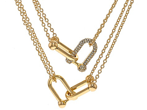 White Crystal Gold Tone Multi-Row Stirrup Link Necklace - OPC1882A | JTV Jewelry