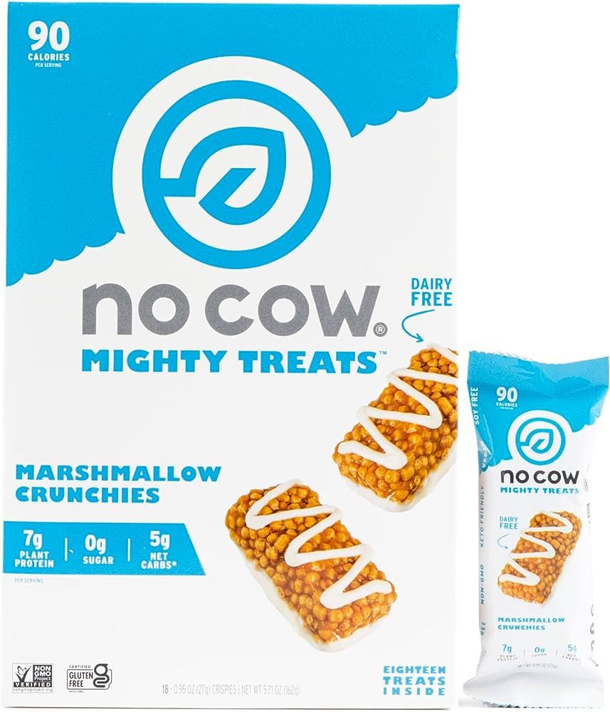 No Cow Mighty Treats, Marshmallow Crunchies, 7g Plant Based Vegan Protein, Keto Friendly Snacks, ... | Amazon (US)