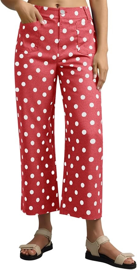 Tankaneo Womens Cropped Striped Jeans Casual High Waisted Stretchy Polka Dots Straight Leg Denim ... | Amazon (US)