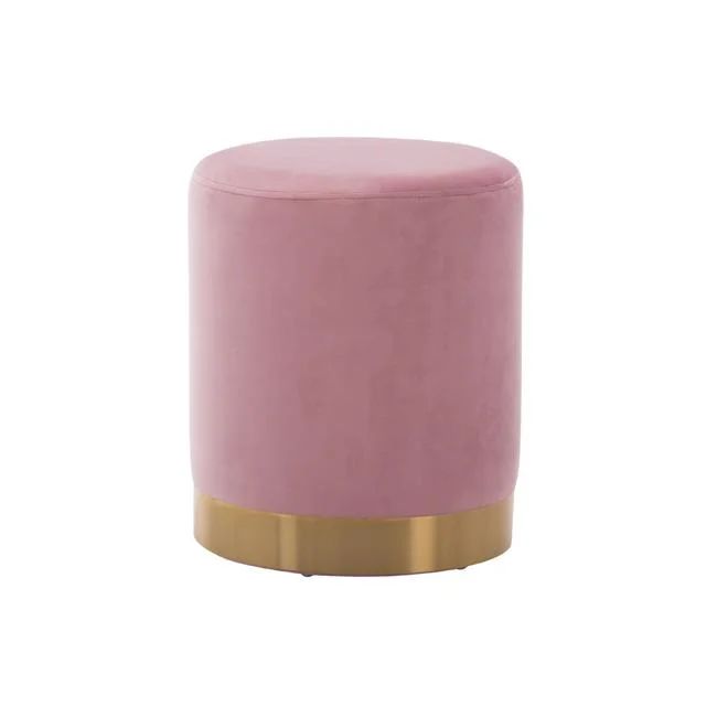 Velvet Fabric Upholstered Padded Round Pouf Ottoman, Pink | Walmart (US)