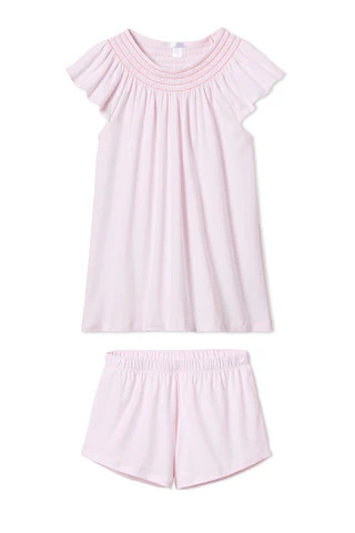Pima Smocked Flutter Shorts Set in Azalea | LAKE Pajamas
