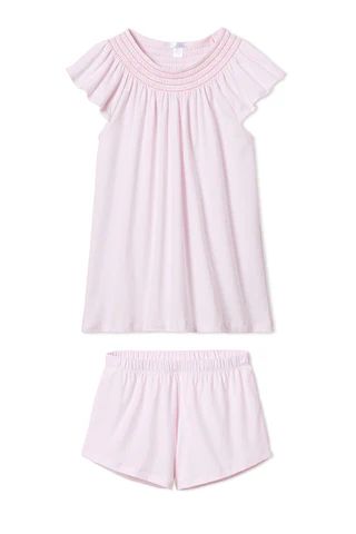 Pima Smocked Flutter Shorts Set in Azalea | LAKE Pajamas