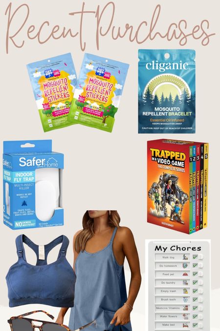 Bug repellent stickers and wristbands
Summer reading 
Summer chores
Amazon romper tts wearing m
Nursing sports bra tts wearing a m
Amazon sunglasses 