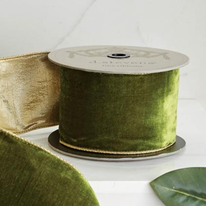 Olive Velvet Ribbon with Light Gold Back | Frontgate