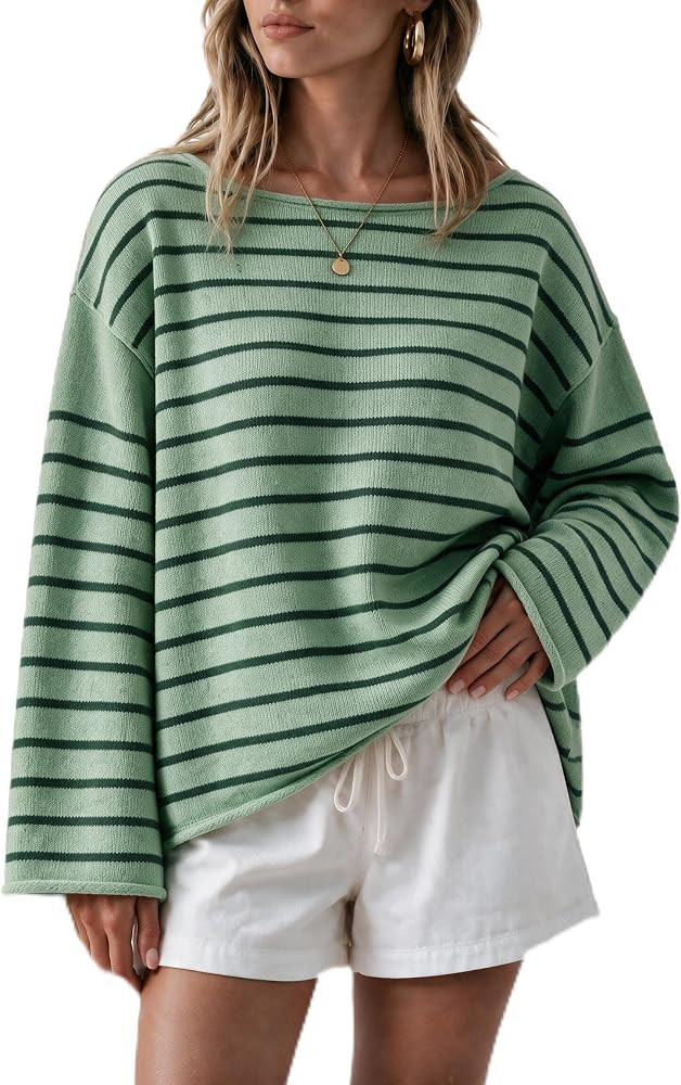 Off the Shoulder Sweater, Stripe, Drop Shoulder, Lightweight Soft Knit Top, 2026 Trendy Cute Fall... | Amazon (US)