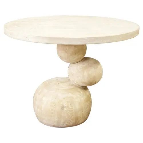 Paulette Rustic Grey Washed Reclaimed Wood Sphere Round Breakfast Table - 38"W | Kathy Kuo Home