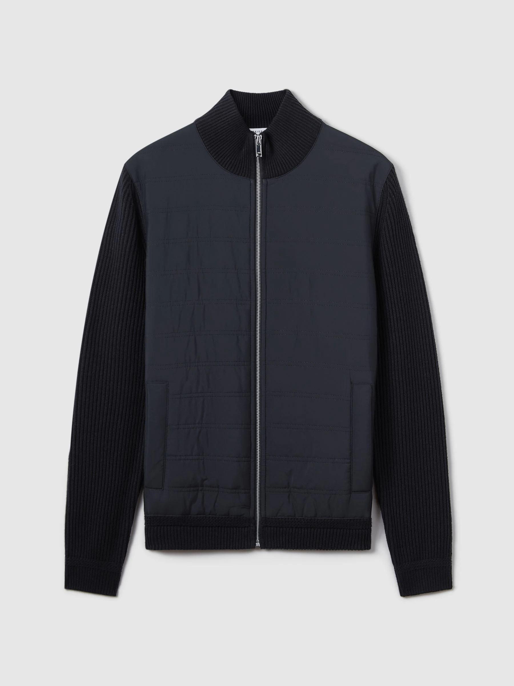 Reiss Reiss Navy Trainer Hybrid Quilt and Knit Zip-Through Jacket | Next US