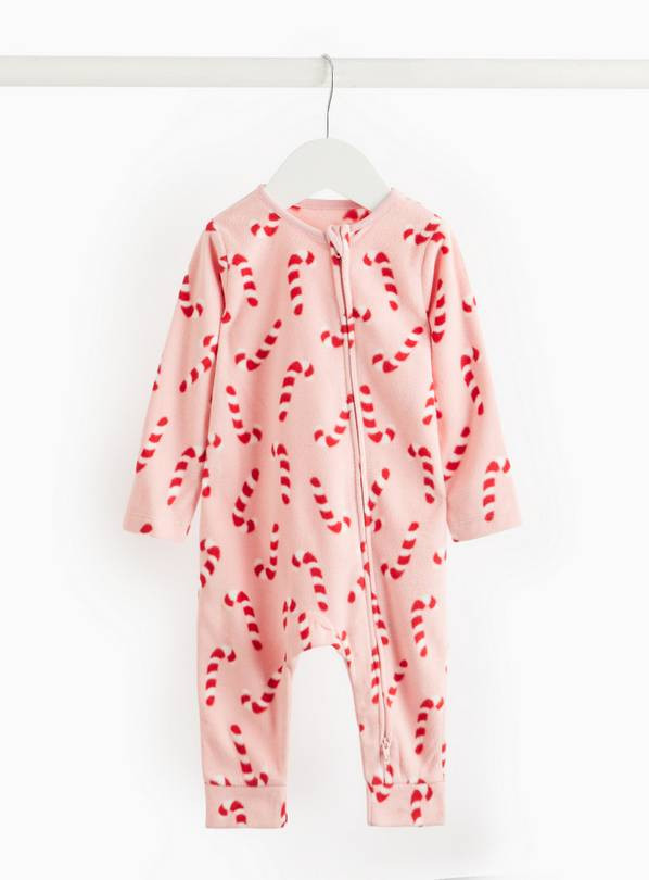 Christmas Matching Family Candy Cane Fleece Sleepsuit Up to 1 mth | Tu Clothing
