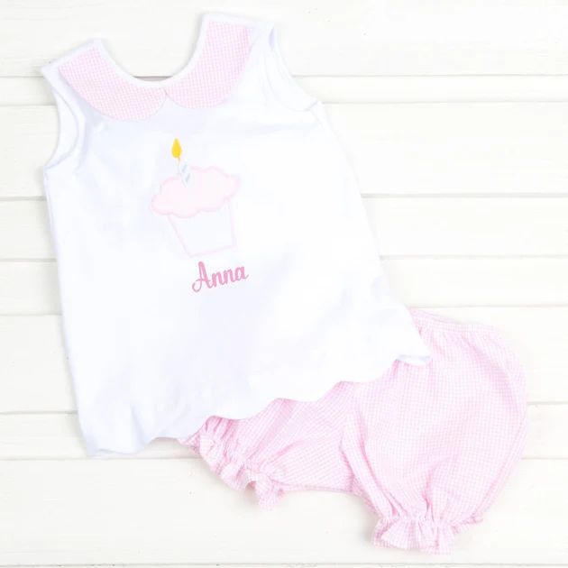 Cupcake Applique Back Bow Bloomer Set | Smocked Auctions