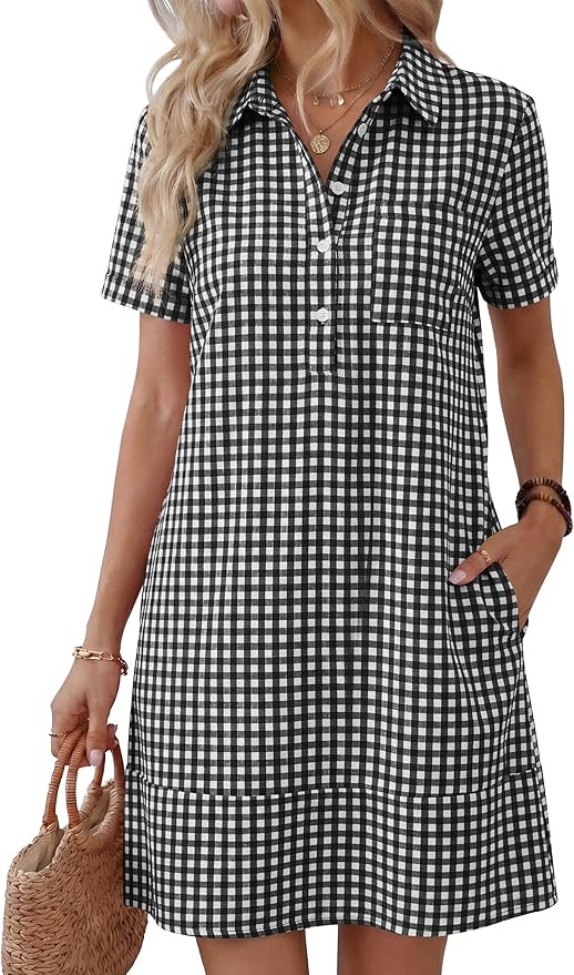 Amazon.com: ANRABESS Womens Summer Shirt Dresses Casual Short Sleeve Button Tshirt Shift Short Po... | Amazon (US)