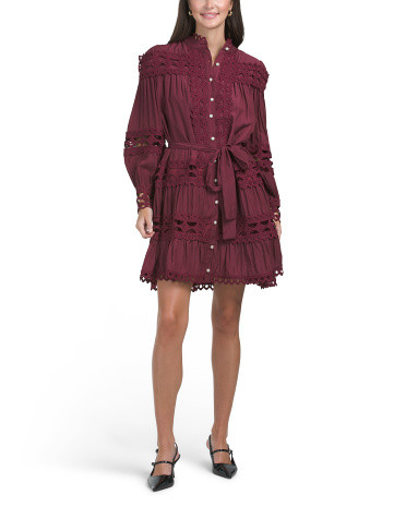 Long Sleeve Crochet Trim Mini Dress | TJ Maxx