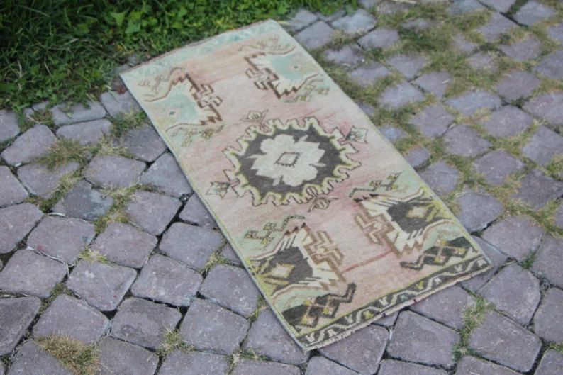 bathroom rug , turkish rug , oriental rug , vintage rug Free Shipping 1.4 x 2.9 ft small rug , ar... | Etsy (US)