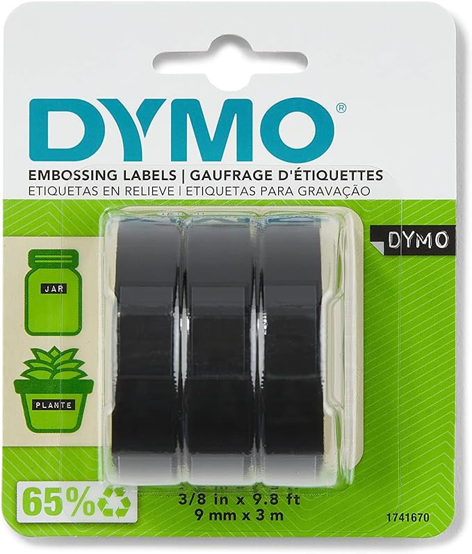DYMO 3D Plastic Embossing Labels for Embossing Label Makers, White Print on Black, 3/8'' x 9.8', ... | Amazon (US)