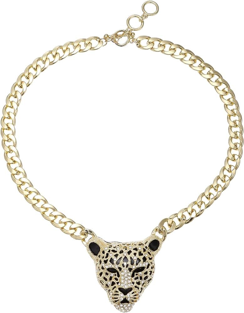 LUREME Gold Lion Head Pendant Necklace, Leopard Tiger Bull Necklace Mens Hip Hop Rapper Jewelry (... | Amazon (US)