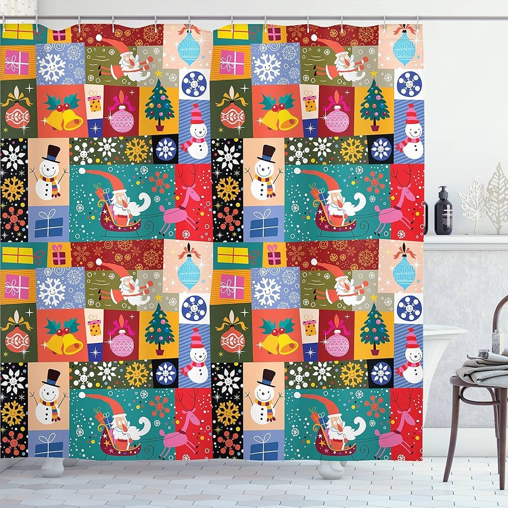 Ambesonne Christmas Shower Curtain, Modern Design Theme Funny Xmas Winter Patterns Theme, Cloth F... | Amazon (US)