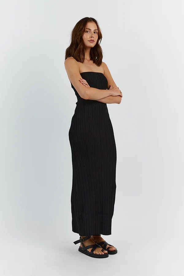 SIENNA BLACK BANDEAU MIDI DRESS | DISSH