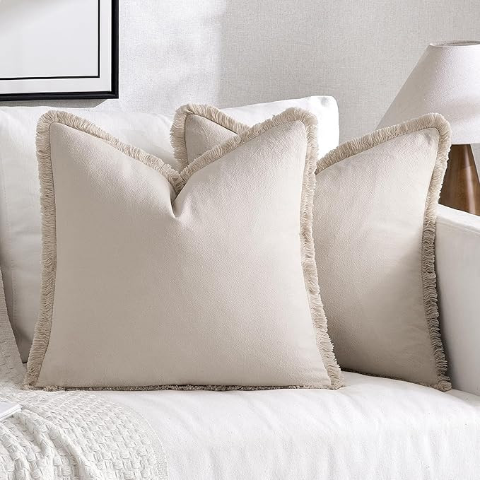 MIULEE Pillow Covers Boho Farmhouse 22x22 Set of 2 Decorative Neutral Couch Pillow Covers with Fr... | Amazon (US)
