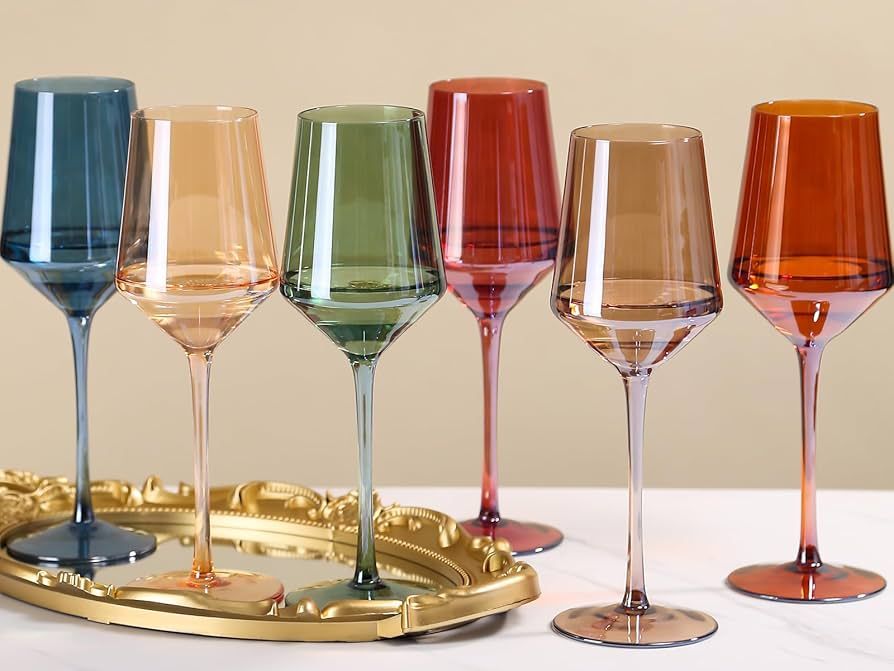 Physkoa Colored Wine Glasses Set of 6-14oz Pastel Wine Glasses,Colorful Bordeaux Wine Glasses wit... | Amazon (US)