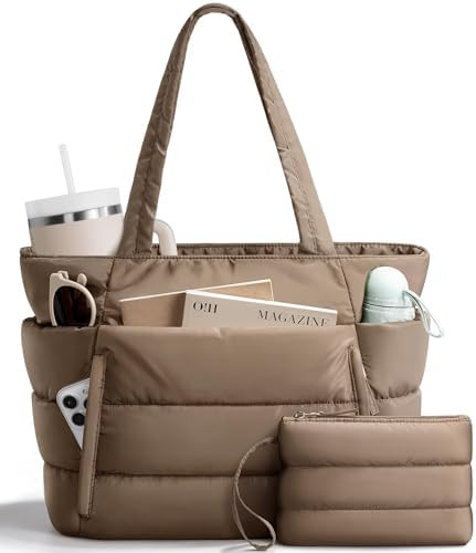 Puffer Tote Bag for Women, Lightweight Puffy Work Handbag Teacher Nurse Quilted Shoulder Bag for ... | Amazon (US)