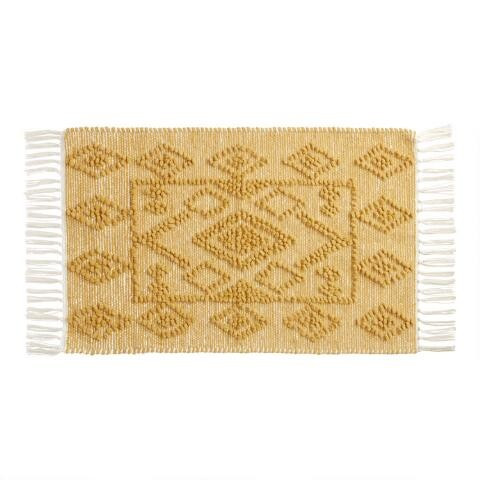 Ochre Yellow Textured Diamond Milani Bath Mat | World Market