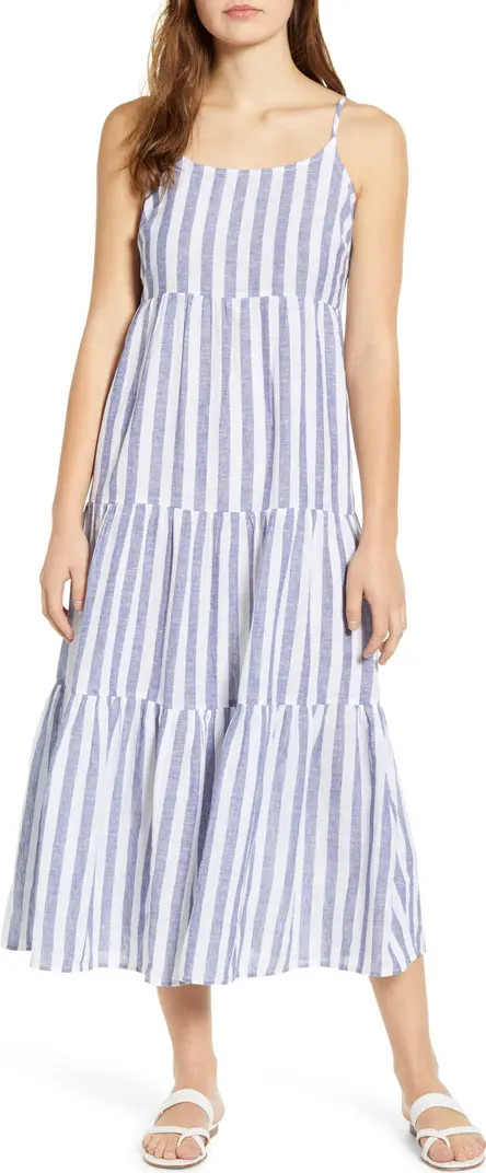 Lana Stripe Linen & Cotton Tiered Midi Sundress | Nordstrom
