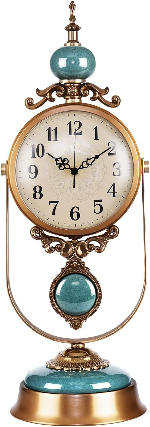 Vintage Metal Table Clock, Silent Operation, Gold and Brown, Battery Powered Desk Clock with Anti... | Amazon (US)