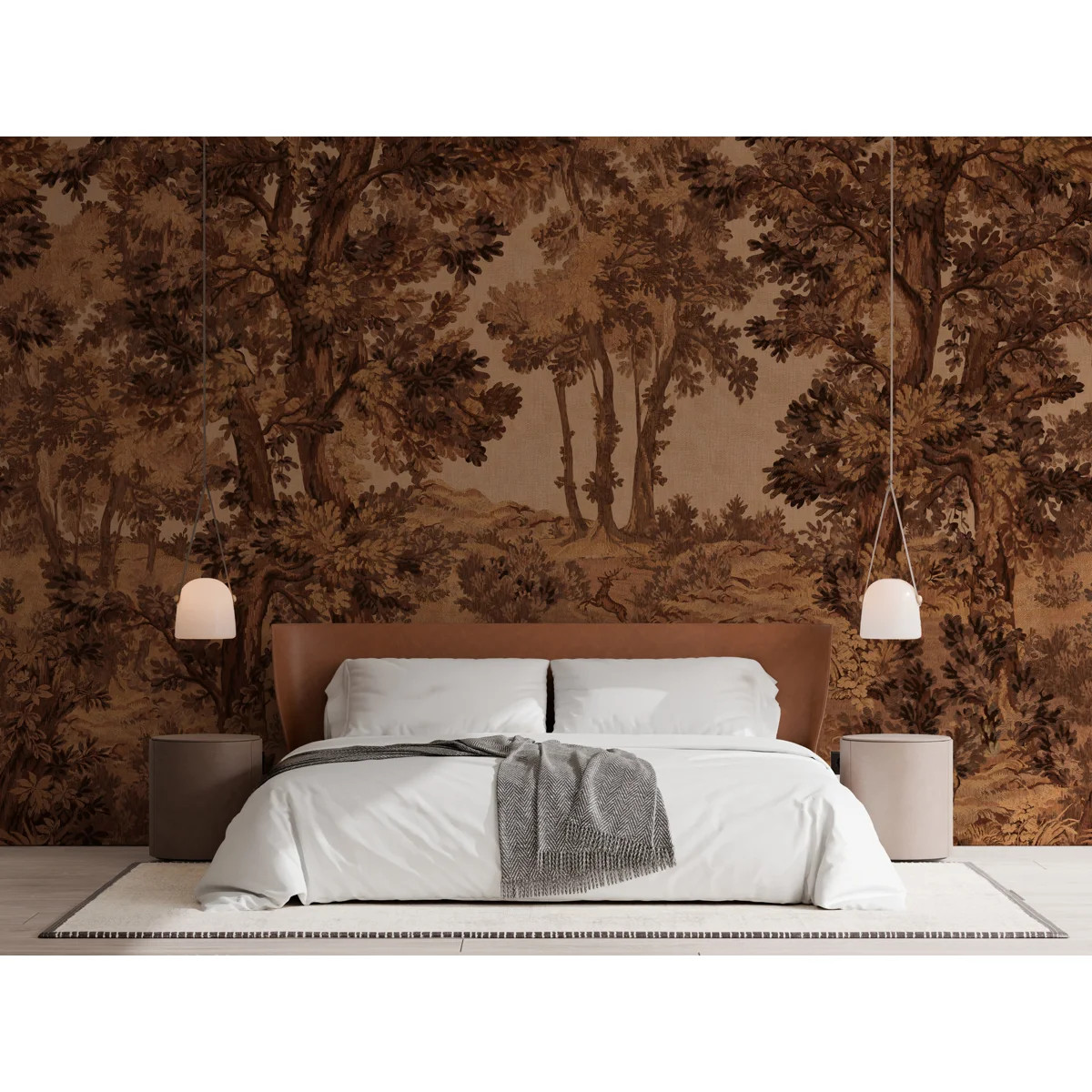 Vintage Forest Wall Mural | Brown Toile Peel and Stick Wallpaper | Living Room Removable Wall Décor | Wayfair North America