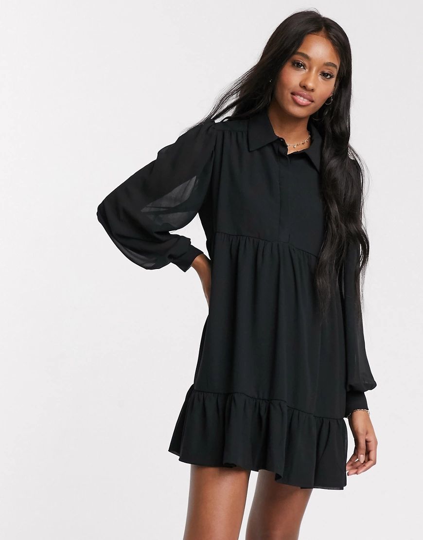 In The Style x Jac Jossa button through swing shirt dress in black | ASOS (Global)