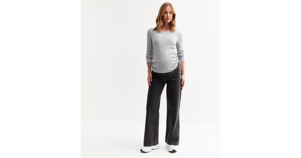 Maternity Black Over Bump Adalae Wide Leg Jeans | New Look | New Look (UK)