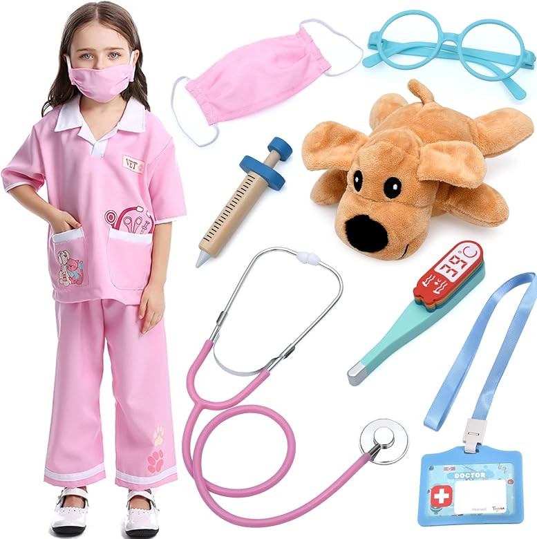 Toylink Kids Doctor Costume Pretend Play Veterinarian Kit Plush Dog Accessories Girls Veterinaria... | Amazon (US)