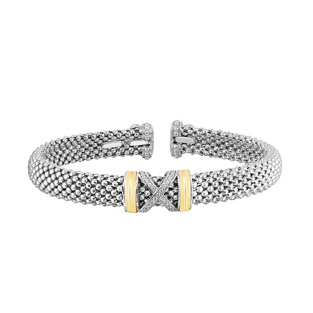 Silver & 18K Gold Popcorn X Cuff Bangle | Phillip Gavriel