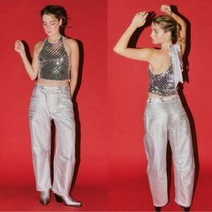 Free People Moxie Metallic Low Slung Drawstring Waist  Barrel Jeans | Poshmark