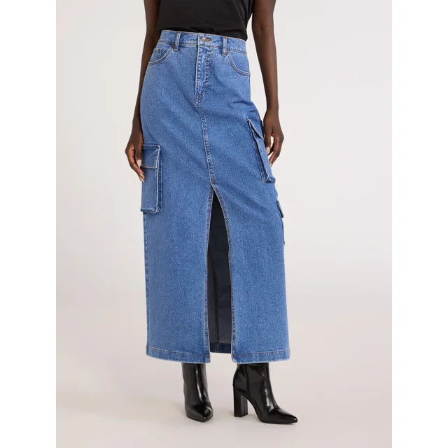 Scoop Women's Denim Cargo Maxi Skirt, Sizes 0-18 - Walmart.com | Walmart (US)