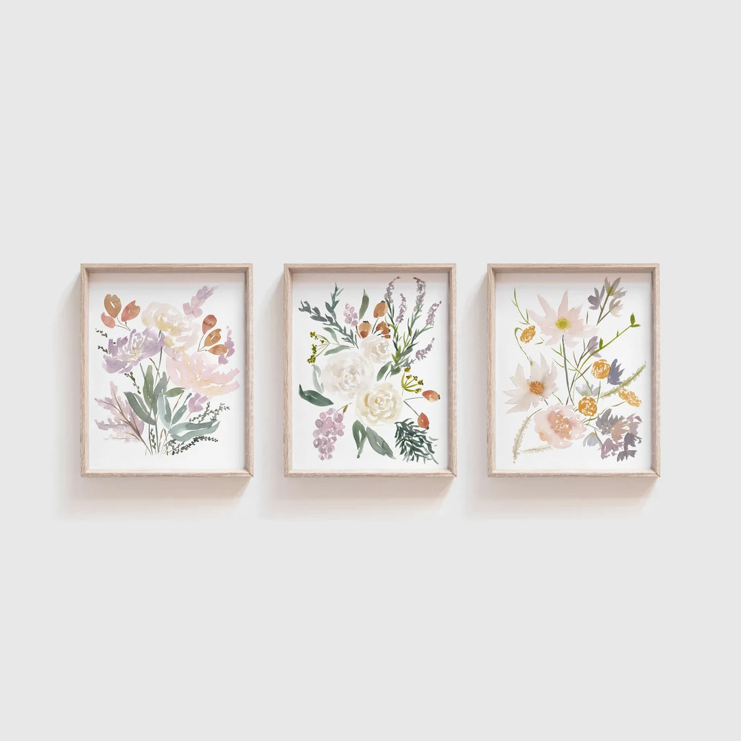 Set of 3 Watercolor Prints | Floral Print Wall Art | Wildflower Art | Floral Artwork | Botanical ... | Etsy (US)