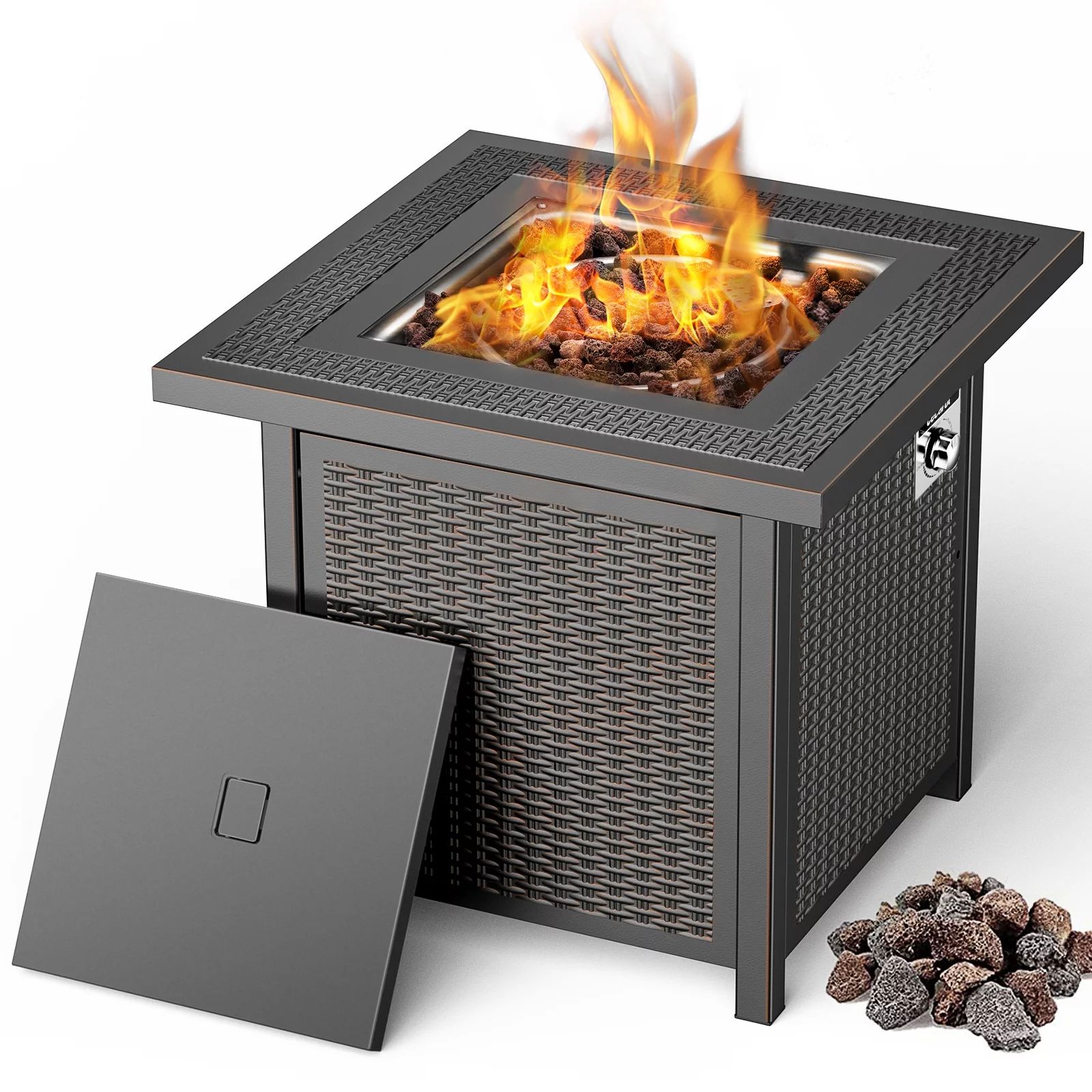 CECAROL 28 inch Gas Fire Pit Table, 50000 BTU with Flame-Out Protection, Lid and Lava Rocks - Wal... | Walmart (US)