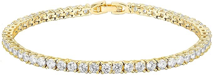 PAVOI 14K Gold Plated 3mm Cubic Zirconia Classic Tennis Bracelet | Gold Bracelets for Women | Siz... | Amazon (US)