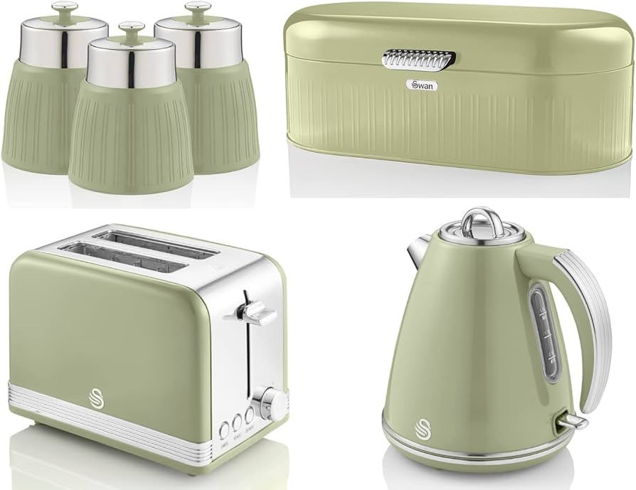 Swan Retro Range 1.5L 3KW Jug Kettle, 2 Slice Toaster, Bread Bin and Matching Set of 3 Canisters ... | Amazon (UK)