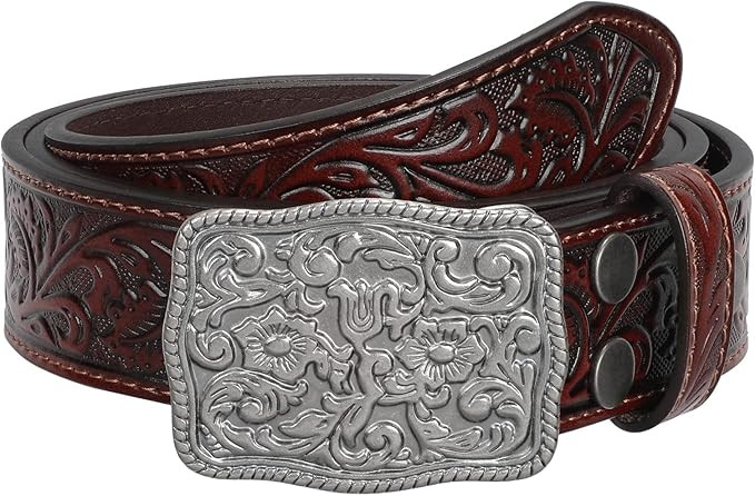 TRIWORKS Western Belts for Women Men Cowgirl Cowboy Embossed Engraved Tooled Leather Belt with Bu... | Amazon (US)
