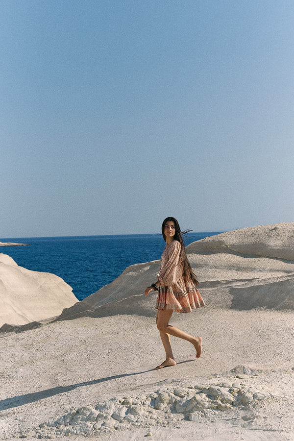 Bhoomi Mini Dress ~ Sunset | Boho Block Print Cotton Mini Dress | Daughters of India