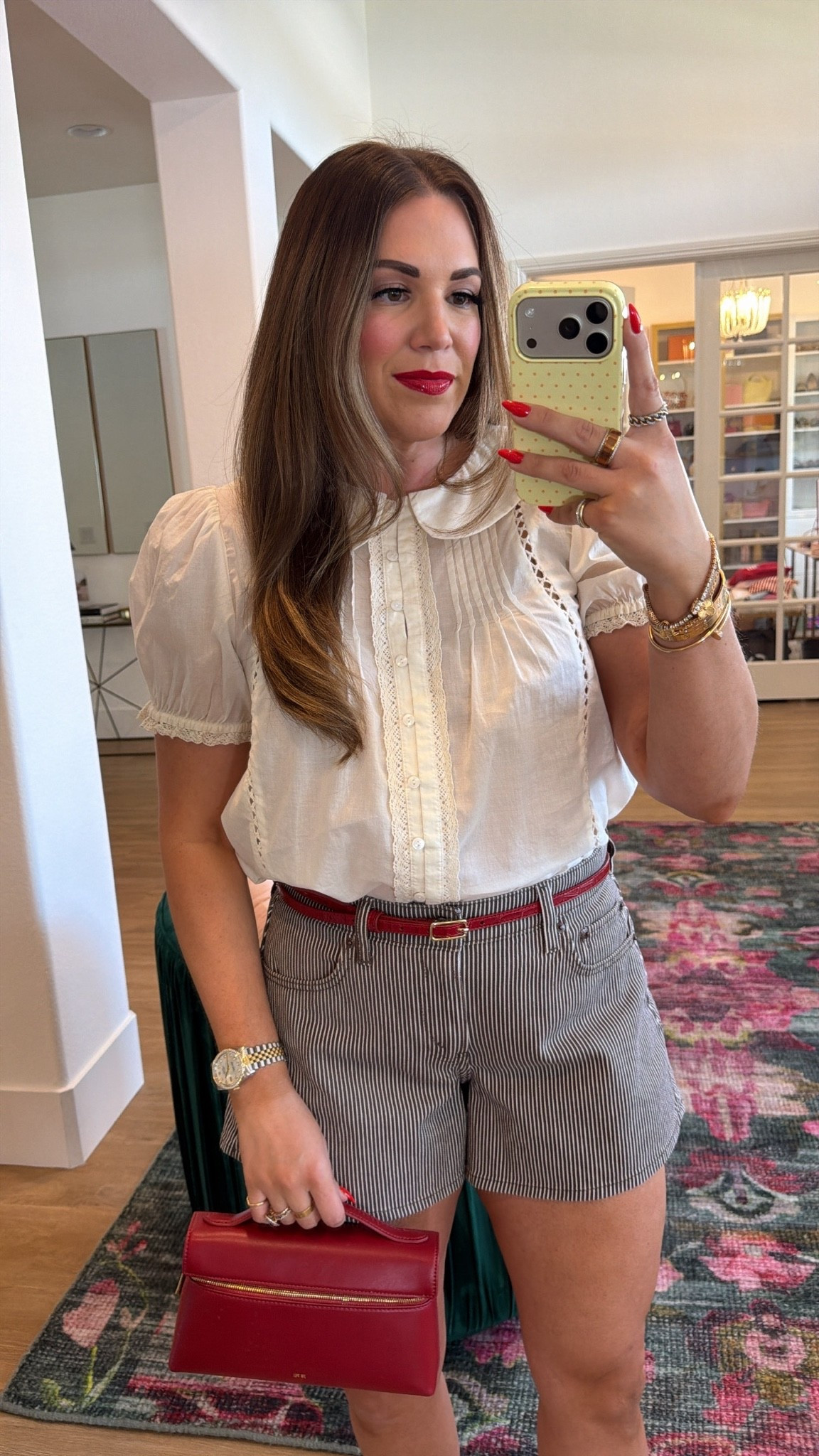curvy midsize summer look! wearing size medium in cream blouse and size 30 in brown stripe shorts. top and shorts are on sale + an extra 15% off with code AFSUMMER

#LTKSeasonal #LTKMidsize #LTKSaleAlert