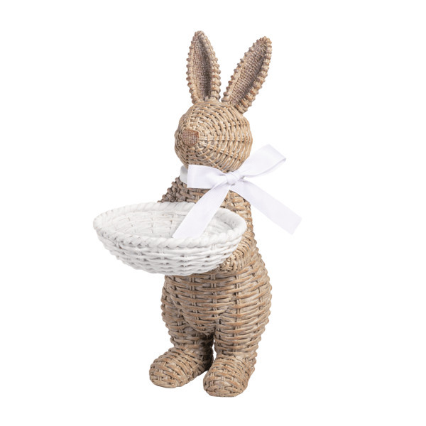 Mud Pie Woven Resin Bunny Tray Sitter in Light/pastel Brown | Mud Pie