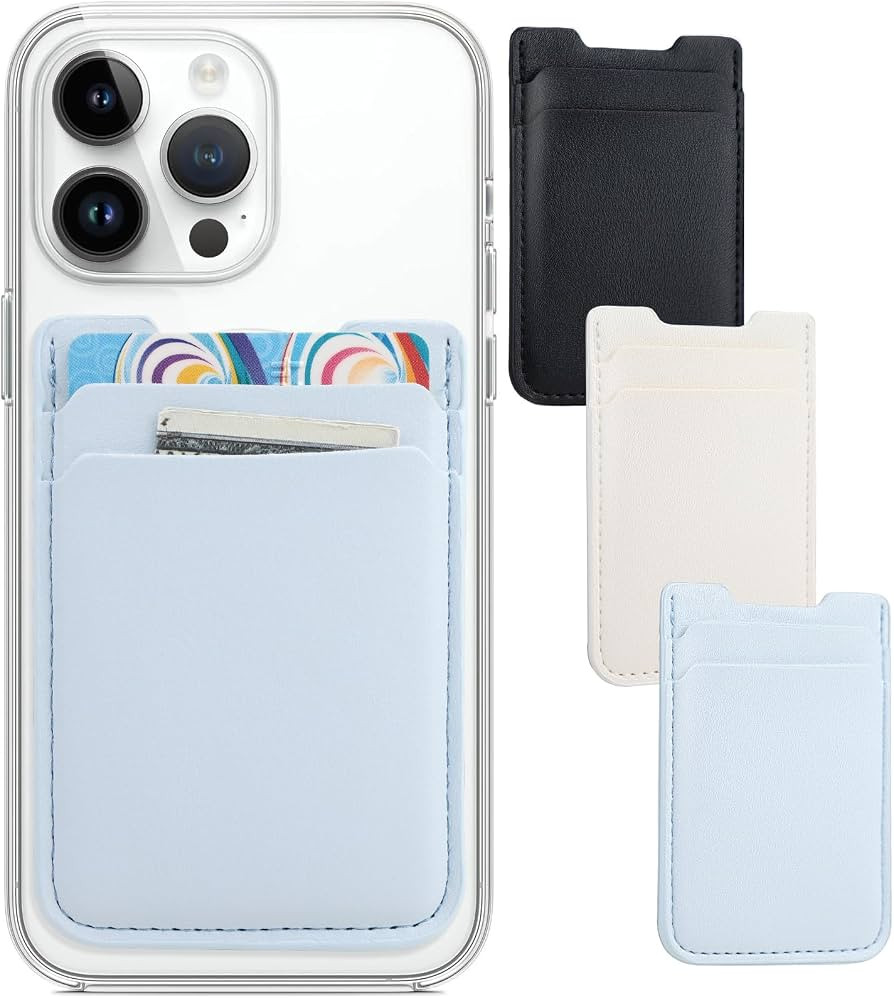 Phone Wallet Stick on,3Pack Phone Card Holder for Phone Case, Leather Credit Card Sticky Wallet D... | Amazon (US)