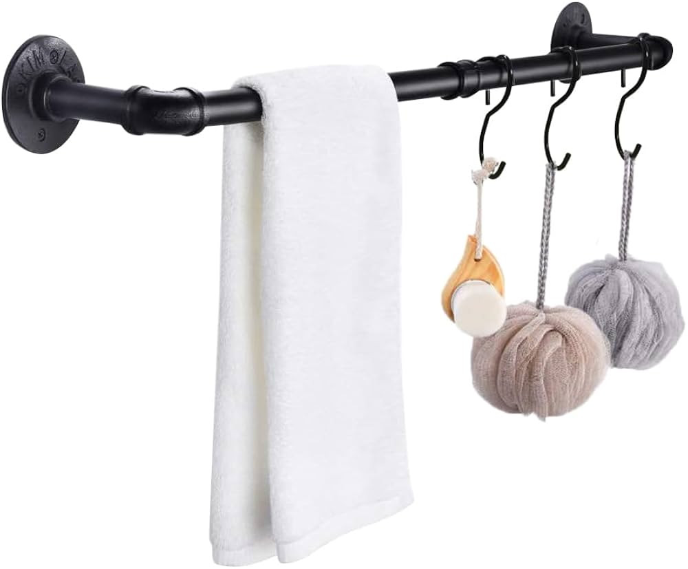 Industrial Black Pipe Towel Bar, Heavy Duty Long Bathroom Towel Rack, Wall Mounted Thicken Bathro... | Amazon (US)
