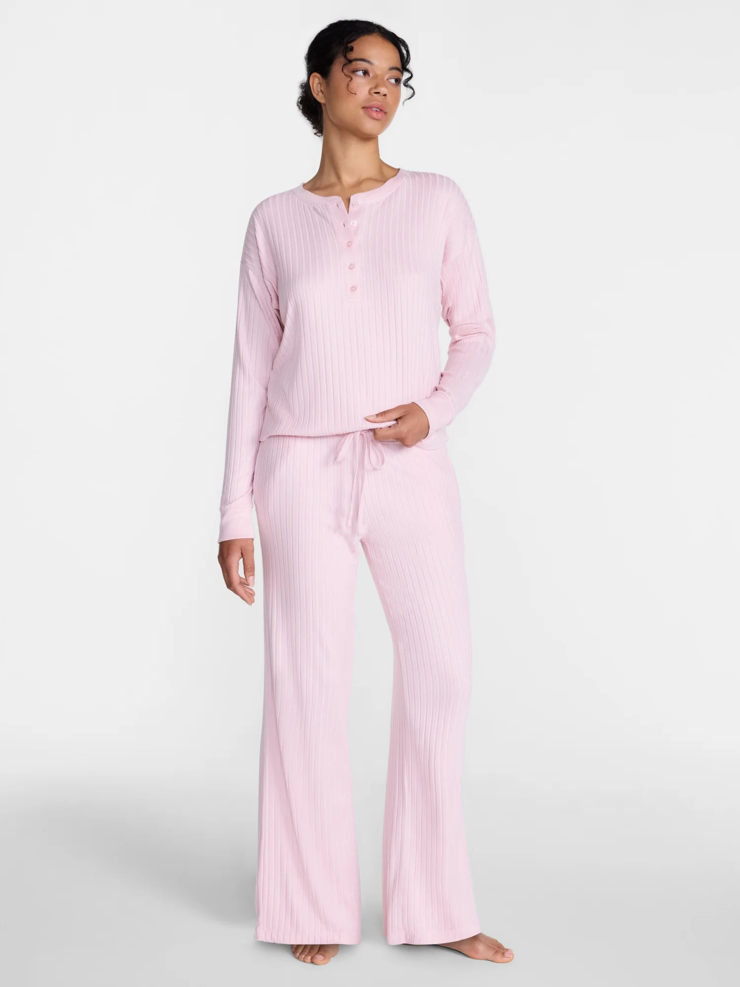 Joyspun Women's Cozy Lounge Collection Hacci Henley Top and Pants, 2-Piece Pajama Set, Sizes XS-3X - Walmart.com | Walmart (US)