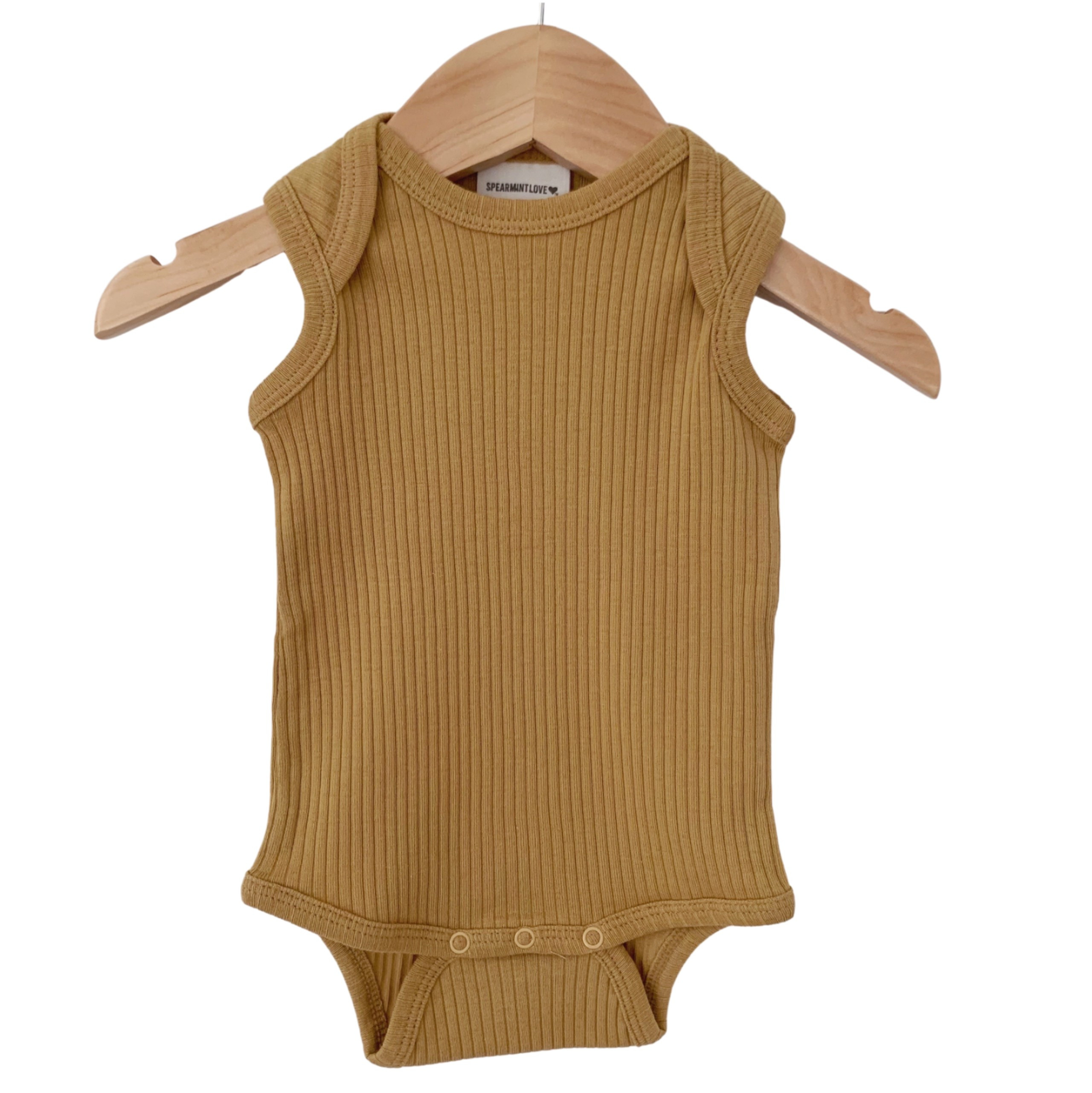 Organic Ribbed Sleeveless Bodysuit, Honey | SpearmintLOVE