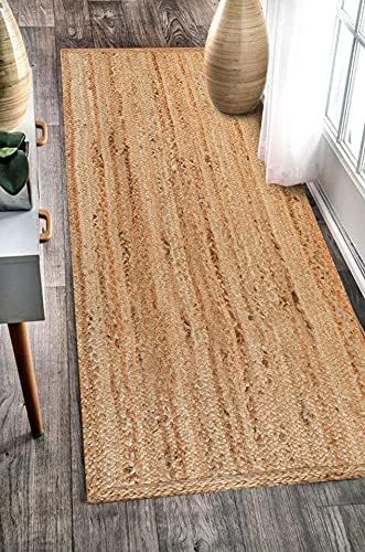 Hausattire Hand Woven Jute Braided Runner Rug, 2'x6' - Natural, Reversible Farmhouse Rugs for Hallwa | Amazon (US)