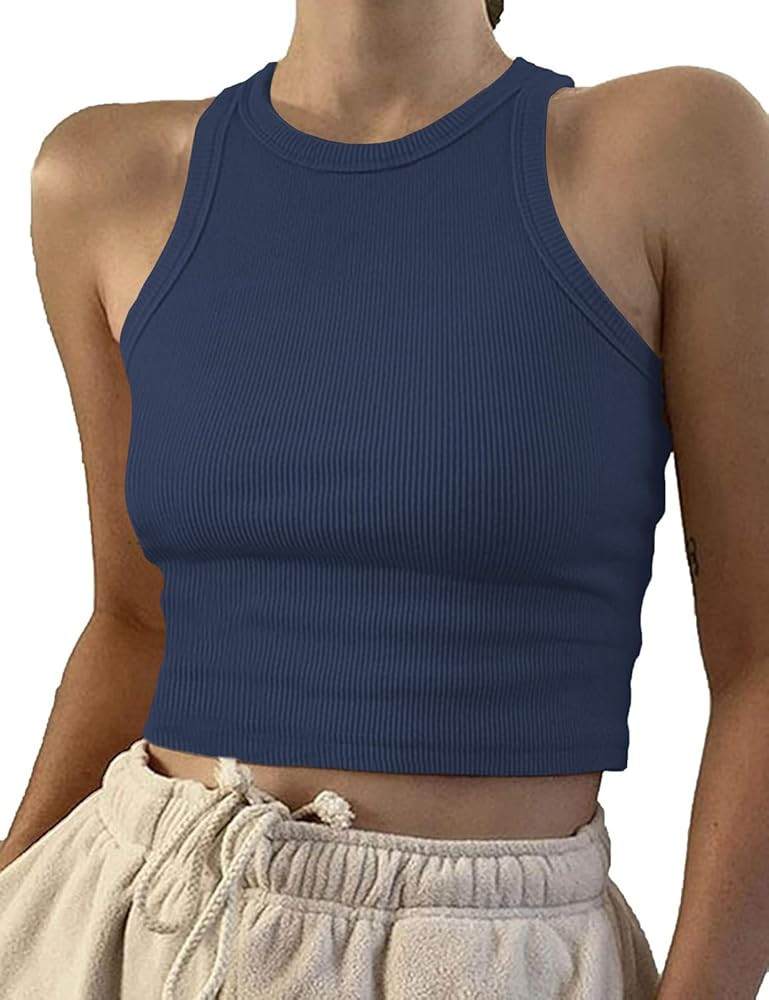 Artfish Women Casual Basic Sleeveless High Neck Rib-Knit Y2k Crop Tank Top | Amazon (US)