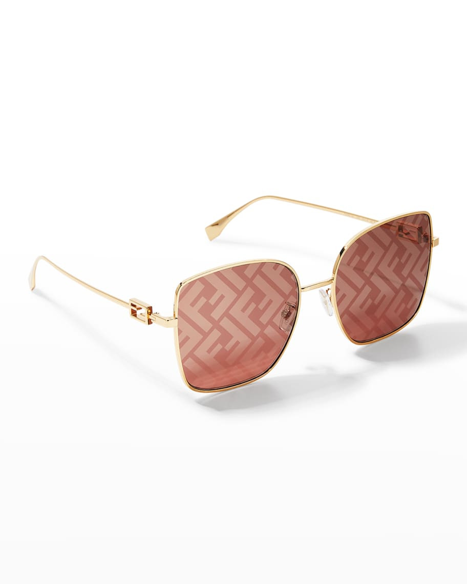Fendi FF Monogram Logo Square Metal Sunglasses | Neiman Marcus