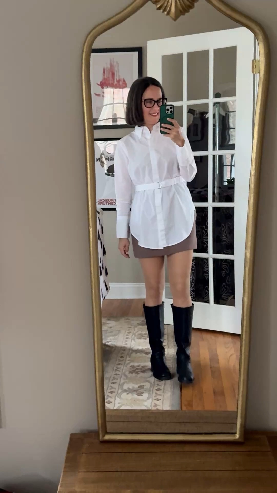 Trying different ways to style this white blouse! Went with a mini skirt and tall boots. 
Blouse is from Banana Republic, skirt is Abercrombie, boots are Blondo from Nordstrom. 

#LTKSeasonal #LTKOver40